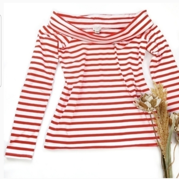 J Crew Red Stripe Cowl Off Shoulder Top S - Picture 2 of 8